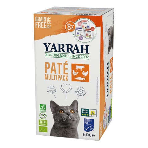 Yarrah, Hrana bio pentru pisici, tip pateu, in 3 arome, 800g, biomag.ro