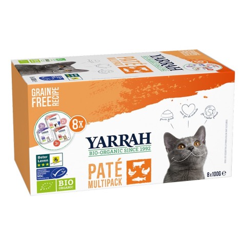 Yarrah, Hrana bio pentru pisici, tip pateu, in 3 arome, 800g, biomag.ro