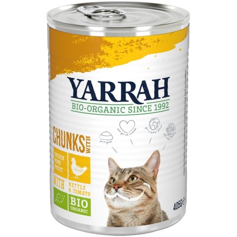 Animale, Hrana umeda bio pentru pisici, bucati de pui cu urzica si tomate, 405g, biomag.ro