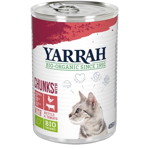 Animale, Hrana umeda bio pentru pisici, bucati de pui si vita in sos, 405g, biomag.ro