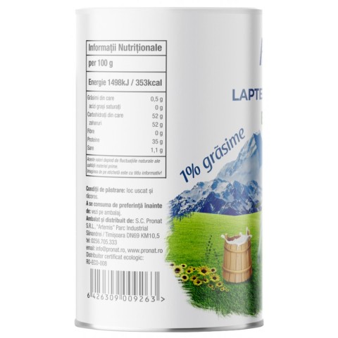 Produse lactate BIO, Lapte praf bio degresat, 1% grasime, 800g, biomag.ro