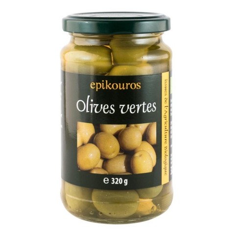 Epikouros, Masline verzi bio cu samburi in saramura, 320g, biomag.ro