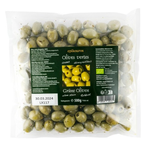 Epikouros, Masline verzi bio, crude, fara samburi, 500g, biomag.ro