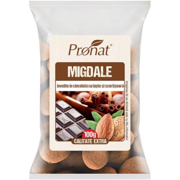 Migdale invelite in ciocolata cu lapte si scortisoara, 100g