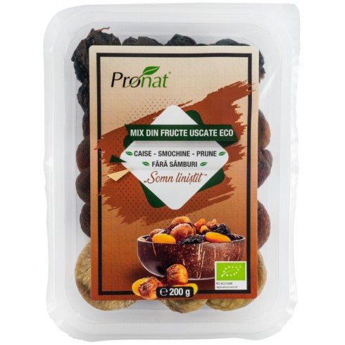 Mix de fructe uscate bio Somn linistit, caise, smochine si prune, fara samburi, 200g