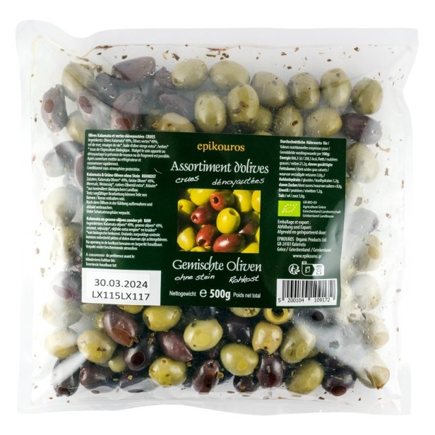 Mix de masline bio, crude, fara samburi, 500g