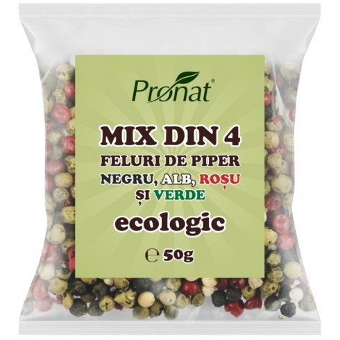 Mix din 4 feluri de piper bio negru, alb, rosu si verde, 50g
