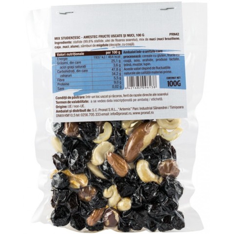 Snacksuri, Mix studentesc amestec de fructe uscate si nuci 100g, biomag.ro