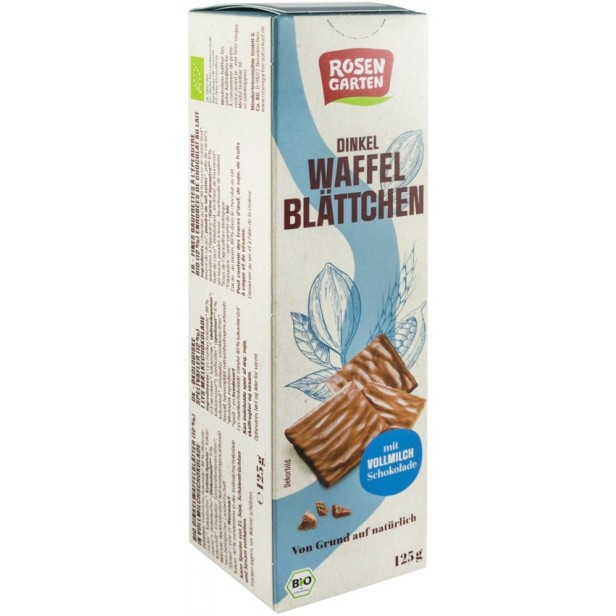 Napolitane bio din grau spelta in ciocolata cu lapte, 125g rosen