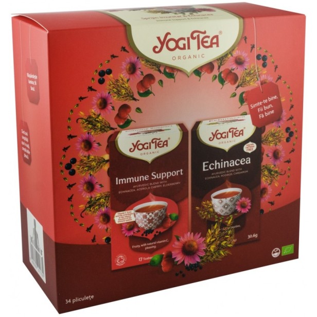 Oferta 1 x ceai bio sprijin imunitar, 17 pliculete x 1.8g (30.6g) + 1x ceai bio echinacea, 17 pliculete 30.6g yogi