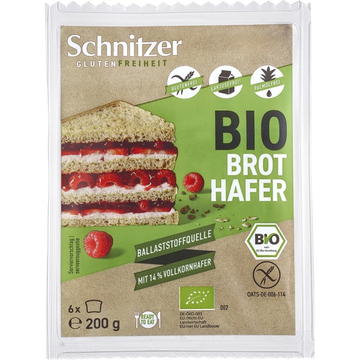 Paine bio din faina integrala de ovaz si fulgi de ovaz 6 felii fara gluten - 200 g  - Biomag.ro