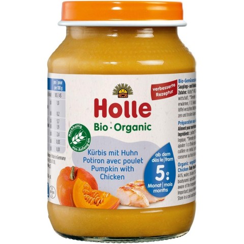 Holle, Piure bio de dovleac si carne de pui pentru copii 5 luni - 190 g, biomag.ro