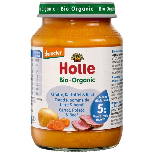 Piure bio de morcovi cartofi si carne de vita fara gluten pentru copii 5 luni  - 190 g