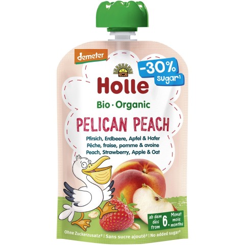 Holle, Piure bio din piersici capsuni mere si ovaz pentru copii 6 luni - 100 g, biomag.ro