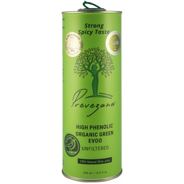Ulei de masline cu continut mare de fenoli, bio, nefiltrat, gust intens, 500ml prevezana green olive