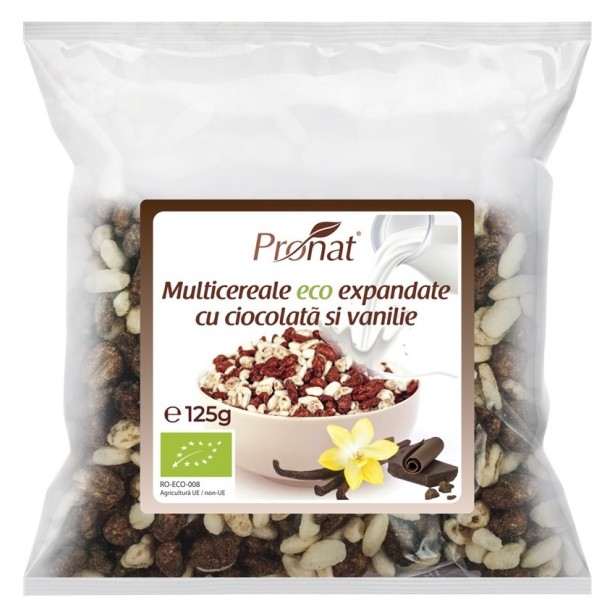 Pufarine bio din multicereale cu ciocolata si vanilie, 125g
