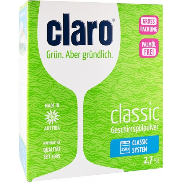 Pulbere ecologica pentru masina de spalat vase, 150 spalari, 2.7kg claro classic