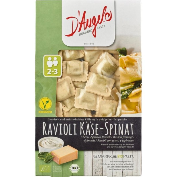Raviolli bio cu umplutura de branza si spanac - 250 g