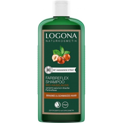 Logona, Sampon pentru par vopsit (saten inchis si brunet), cu alune de padure, 250ml, biomag.ro