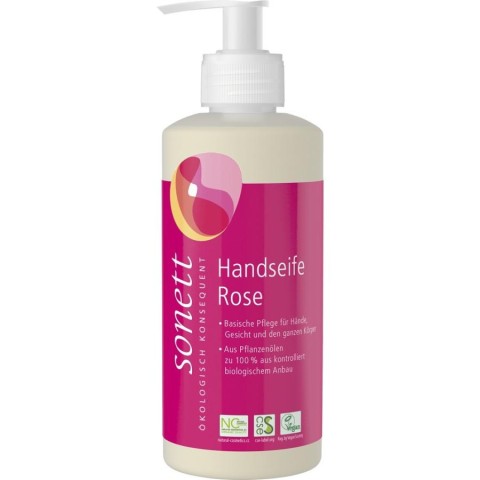 Sonett, Sapun lichid cu trandafir bio pentru maini si corp - 300 ml, biomag.ro