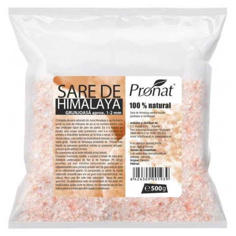 Pronat Foil Pack, Sare de himalaya grunjoasa aprox. 1-2mm, 500g, biomag.ro