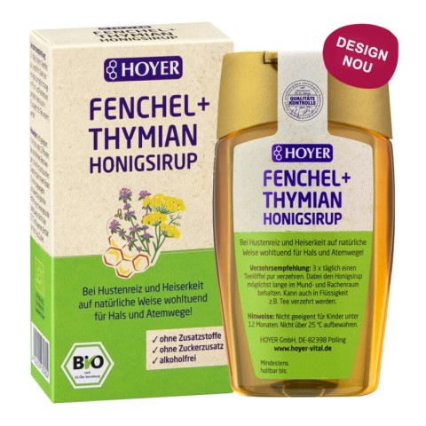 Sucuri pure din plante medicinale, Sirop de tuse cu miere, fenicul si cimbru 250g hoyer, biomag.ro