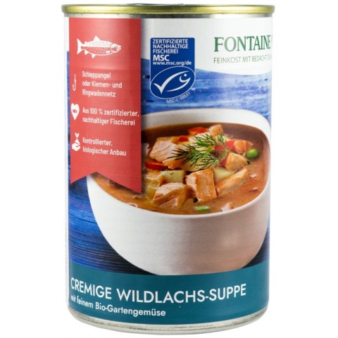 Conserve, pateuri, Supa crema de somon salbatic cu legume fine de gradina, bio, 400ml, biomag.ro