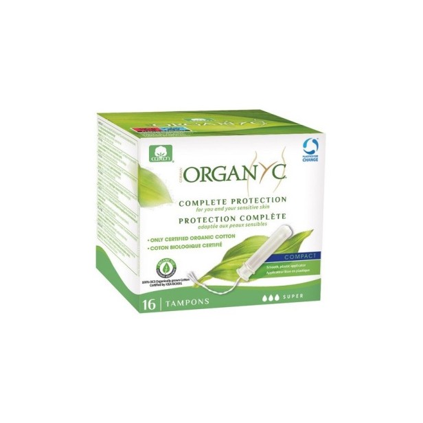 Tampoane organyc super din bumbac organic, cu aplicator 16 buc