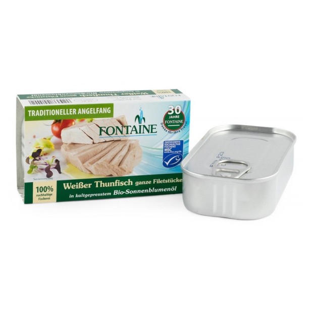 Ton alb in ulei bio de floarea soarelui presat la rece, 120g