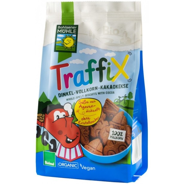 Traffix biscuiti bio din grau spelta si cacao indulciti cu agave 125g bohlsener muhle