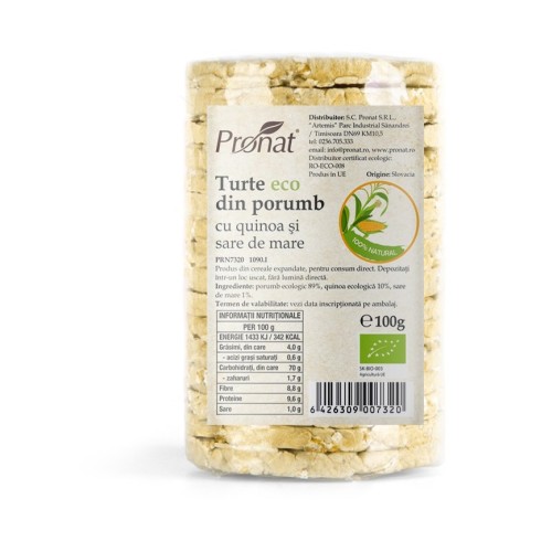 Turte bio din porumb cu quinoa si sare de mare, 100g