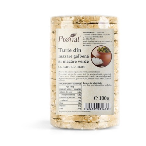 Snacksuri, Turte din mazare galbena si mazare verde cu sare de mare, 100g, biomag.ro