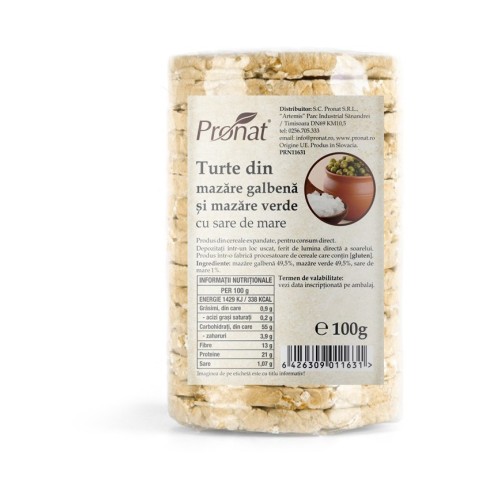 Turte din mazare galbena si mazare verde cu sare de mare, 100g