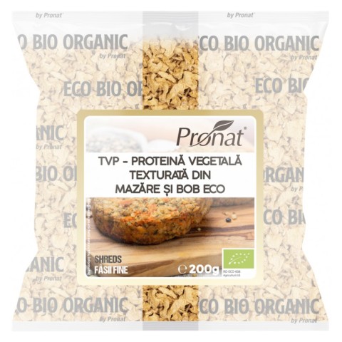Pronat Foil Pack, Tvp - proteina vegetala texturata din mazare si bob bio, 200 g shreds (fasii fine),, biomag.ro