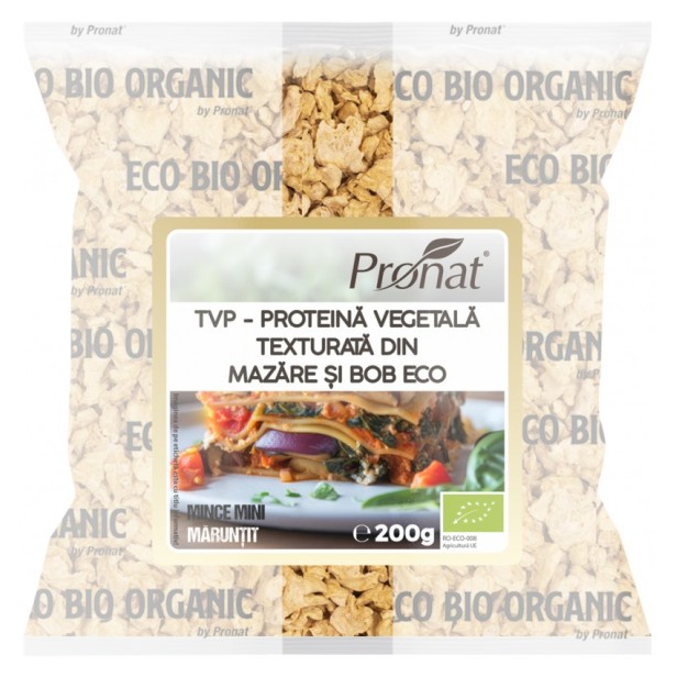 Tvp - proteina vegetala texturata din mazare si bob bio 200g, mince mini (maruntit),