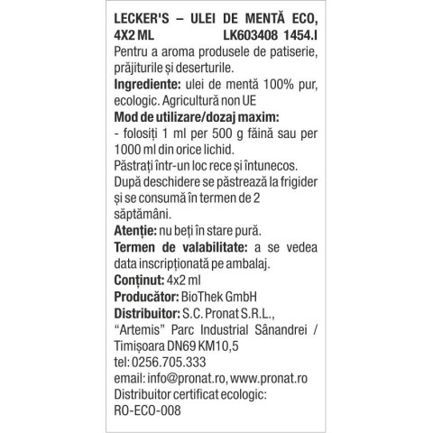 Lecker's, Ulei de menta bio, 4x2ml lecker's, biomag.ro