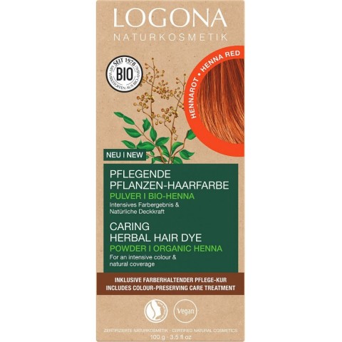 Logona, Vopsea de par bio pe baza de plante, 030, rosu henna 100g, biomag.ro