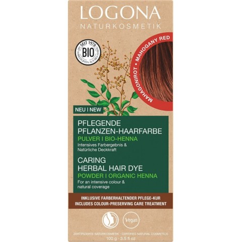 Logona, Vopsea de par bio pe baza de plante, rosu mahon 100g, biomag.ro