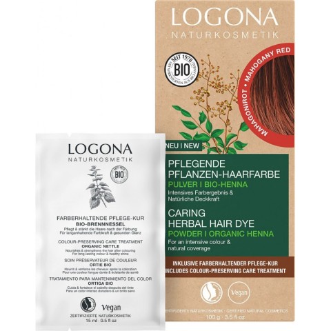 Logona, Vopsea de par bio pe baza de plante, rosu mahon 100g, biomag.ro