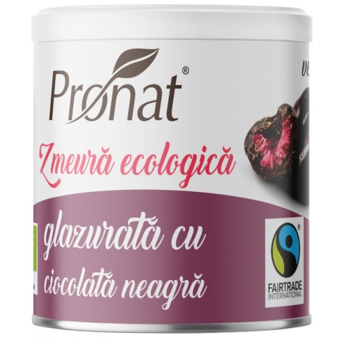 Zmeura glazurata cu ciocolata neagra bio, 100g