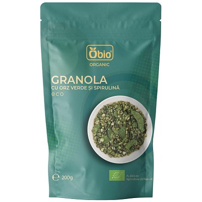 Granola cu orz verde si spirulina bio 200g Obio