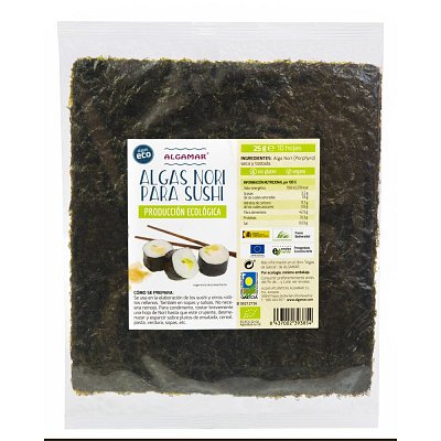 Alge nori pentru sushi bio 10 folii 25g Algamar