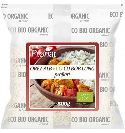 Orez alb bio cu bob lung, prefiert, 500g