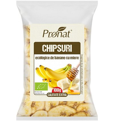 Chipsuri bio de banane cu miere, 100g