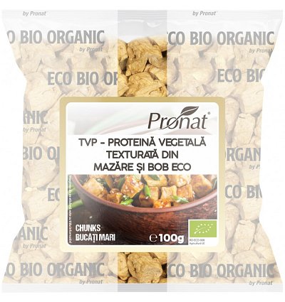 Tvp - proteina vegetala texturata din mazare si bob bio 100g, chunks (bucati mari),