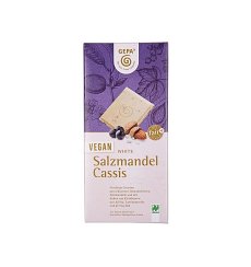 Ciocolata alba eco vegan cu migdale sarate si coacaze, 100 g