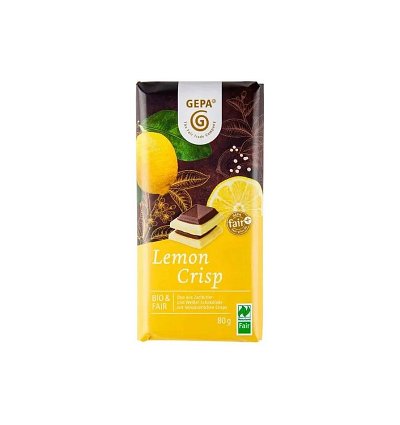 Ciocolata alba si neagra cu lamaie, crocanta, bio si fairtrade, 80g