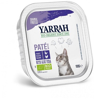 Hrana umeda bio pentru pisici, pate cu carne de pui si curcan cu aloe vera, 100g