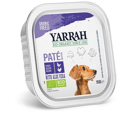 Hrana umeda bio pentru caini, pate cu pui, curcan si aloe vera, 150g