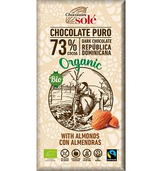 Ciocolata neagra BIO 73% cacao, cu migdale, 150 gr Chocolates